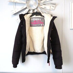 Superdry Jpn Microfiber Toggle Puffer Jacket XS Black Sherpa Lined